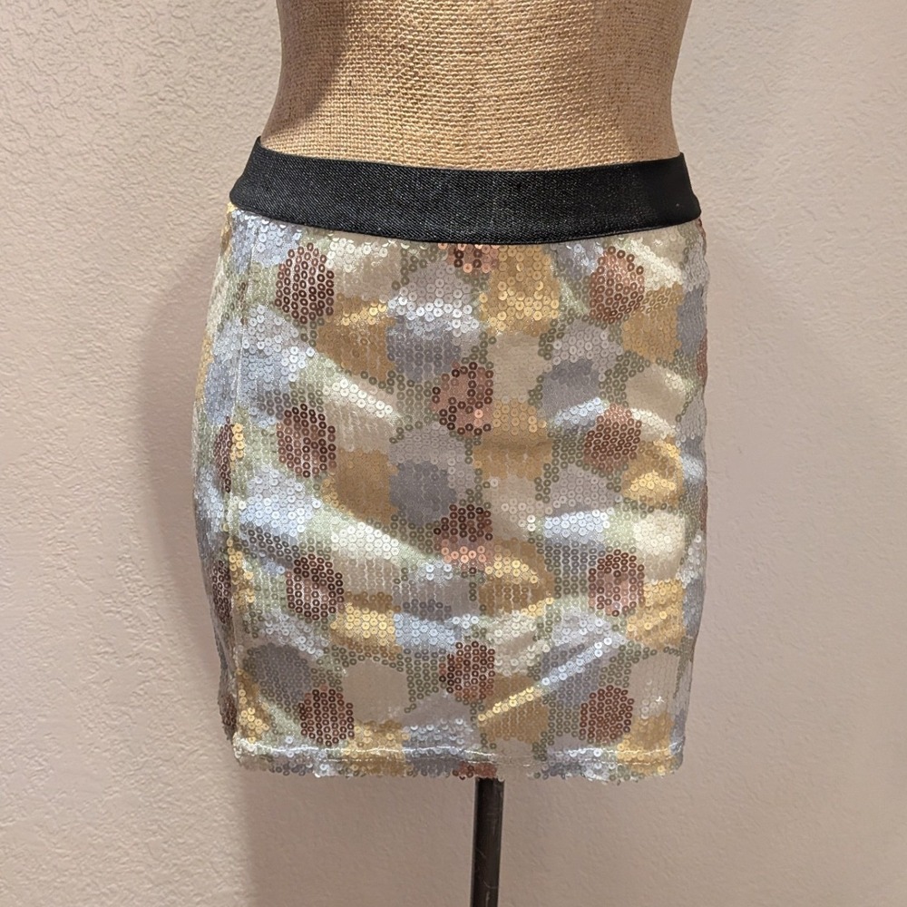 Fossil Sequin Mini Skirt Women XS Gold Silver Copper Excellent Geometric Glam